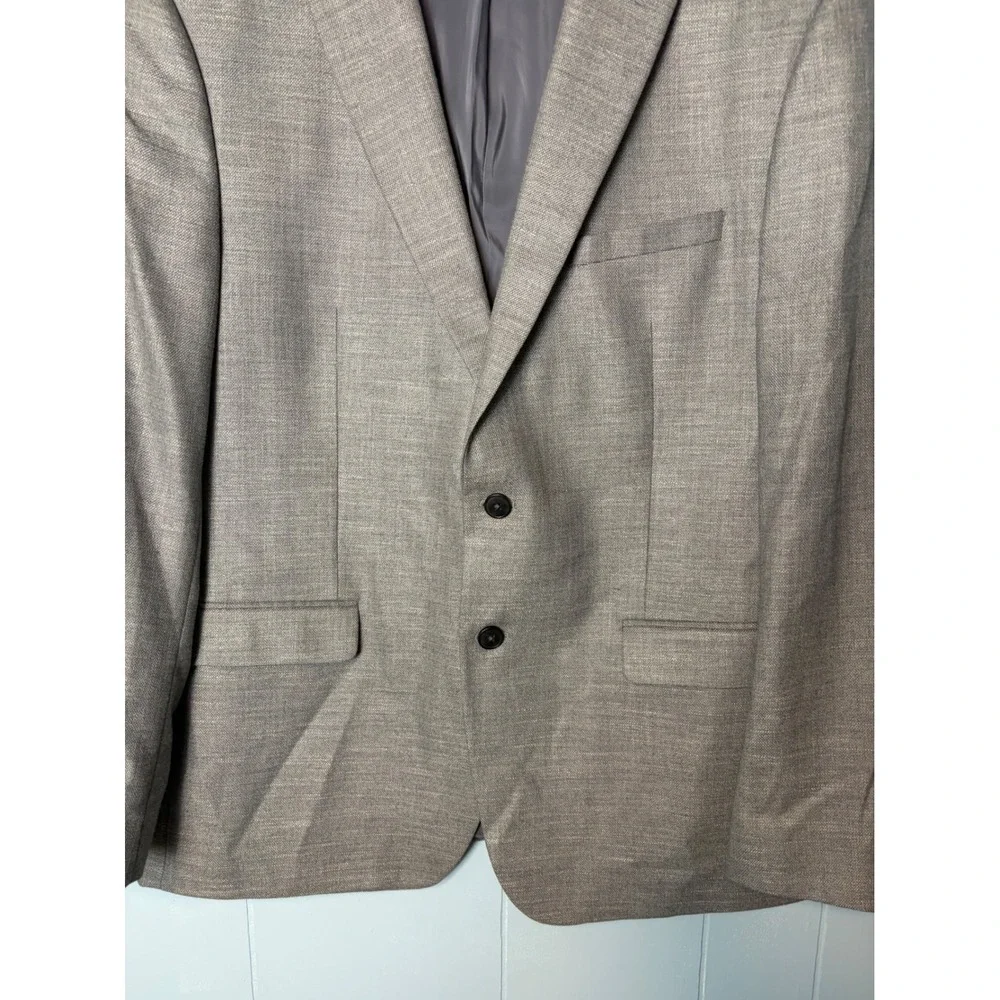 Van Heusen Flex Mens Slim Fit Blazer Gray Textured Sport Coat 46R Stretch Linen